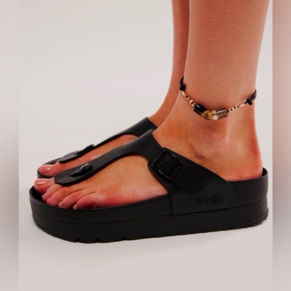 Birkenstock PAPILLIO   Gizeh Flex Platform Leather - Black SIZE 7 - Picture 1 of 7